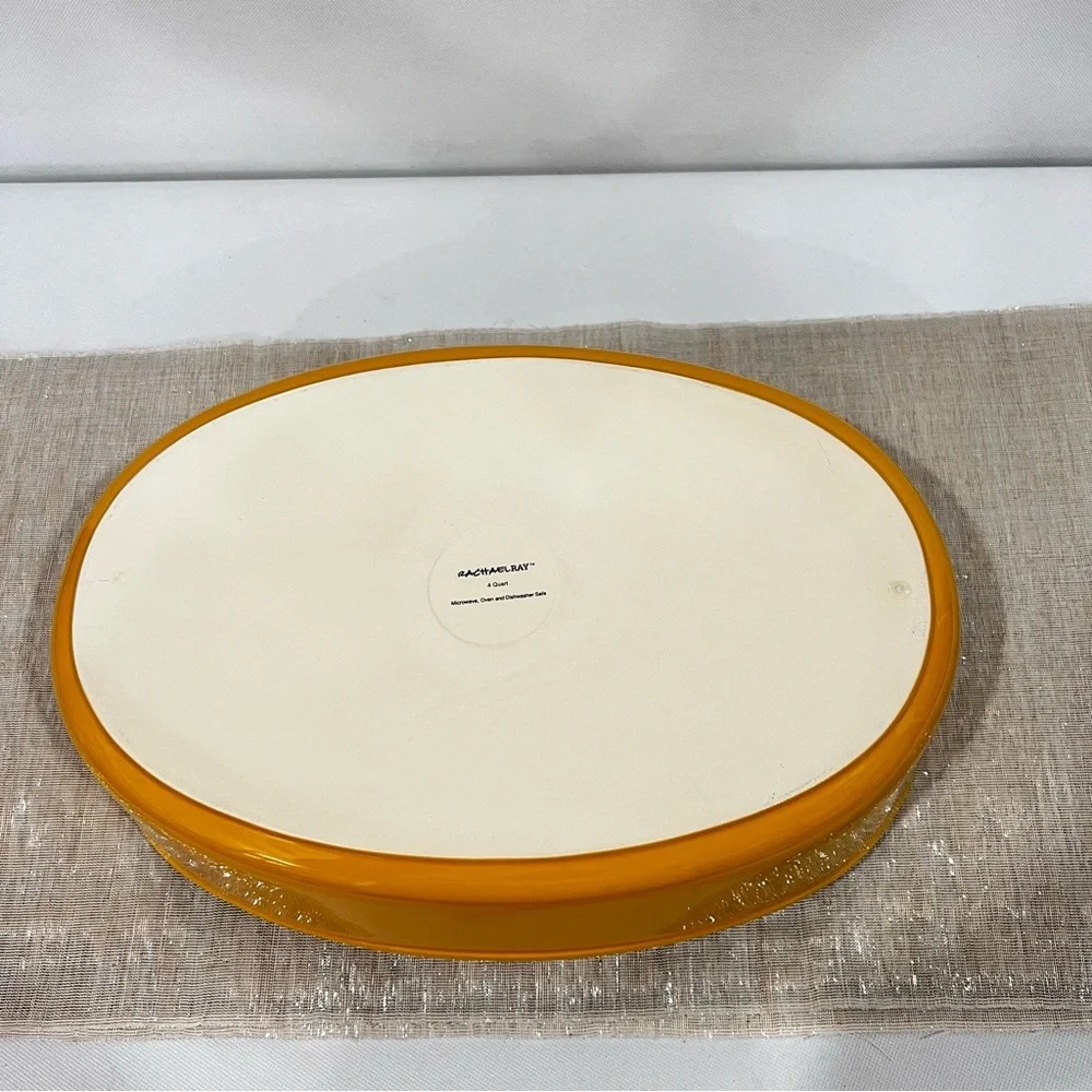 Rachel Ray 4 Quart Oval Baker Dish Yellow Mustard Stoneware Glazed Glassy
